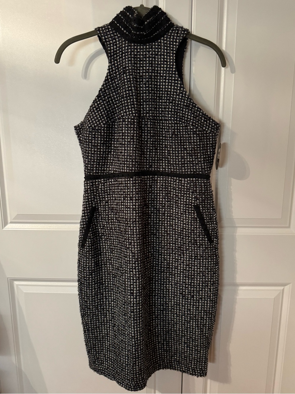 Karl Lagerfeld Macy’s Black and White Tweed High-Neck Midi Dress Sz 4